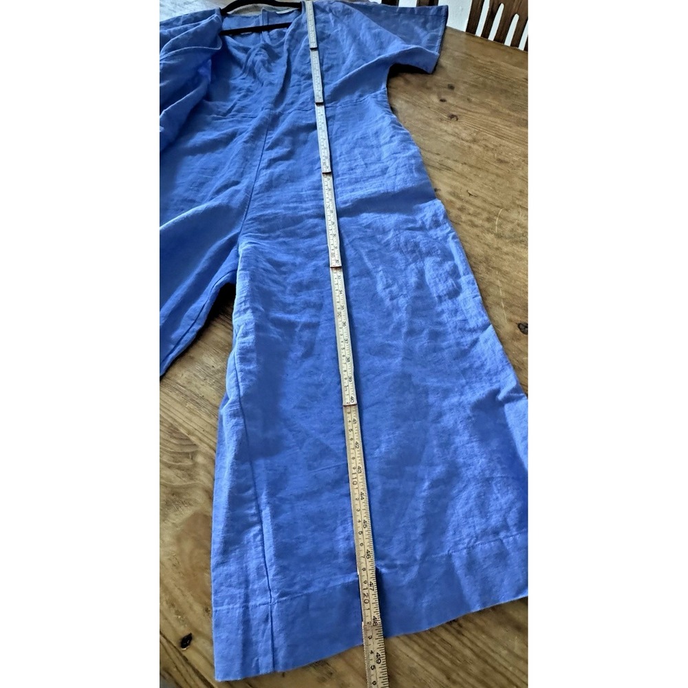 Adolfo Dominguez XL 100% Linen Wrap Jumpsuit Blue Wide Leg Tie Waist India Made - Picture 13 of 15